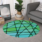 Teal Stained Glass Mosaic Print Round Rug