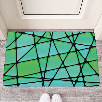 Teal Stained Glass Mosaic Print Rubber Doormat