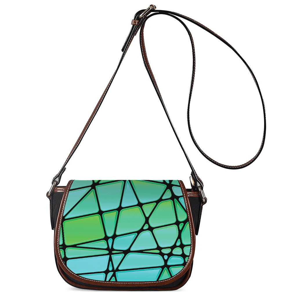 Teal Stained Glass Mosaic Print Saddle Bag
