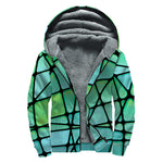 Teal Stained Glass Mosaic Print Sherpa Lined Zip Up Hoodie