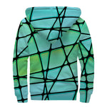 Teal Stained Glass Mosaic Print Sherpa Lined Zip Up Hoodie