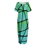 Teal Stained Glass Mosaic Print Short Sleeve Long Nightdress