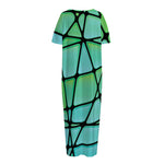 Teal Stained Glass Mosaic Print Short Sleeve Long Nightdress