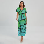 Teal Stained Glass Mosaic Print Short Sleeve Maxi Dress