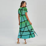 Teal Stained Glass Mosaic Print Short Sleeve Maxi Dress