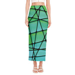 Teal Stained Glass Mosaic Print Side Slit Maxi Skirt
