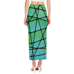 Teal Stained Glass Mosaic Print Side Slit Maxi Skirt