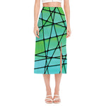 Teal Stained Glass Mosaic Print Side Slit Midi Skirt