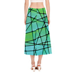 Teal Stained Glass Mosaic Print Side Slit Midi Skirt