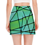 Teal Stained Glass Mosaic Print Side Slit Mini Skirt