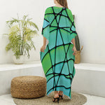 Teal Stained Glass Mosaic Print Silk V-Neck Kaftan Dress