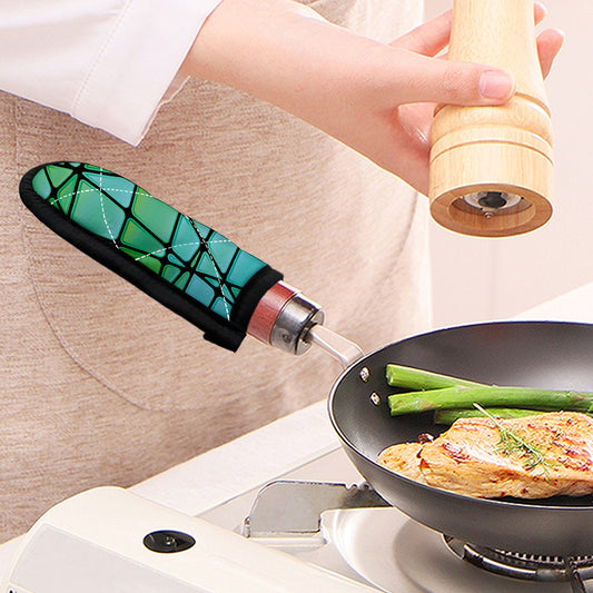 Teal Stained Glass Mosaic Print Skillet Handle Cover