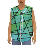 Teal Stained Glass Mosaic Print Sleeveless Baseball Jersey