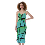Teal Stained Glass Mosaic Print Slim Fit Midi Cami Dress