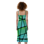 Teal Stained Glass Mosaic Print Slim Fit Midi Cami Dress