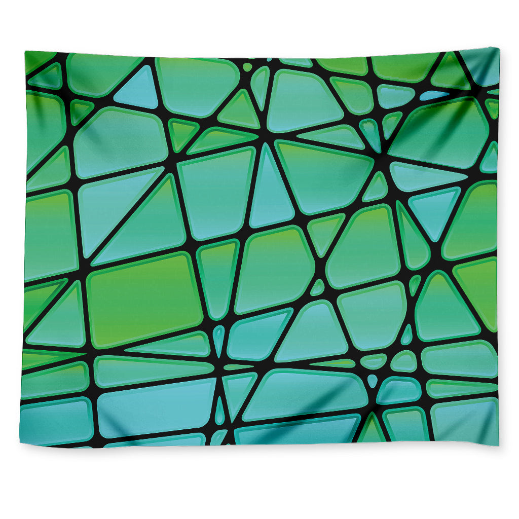 Teal Stained Glass Mosaic Print Tapestry