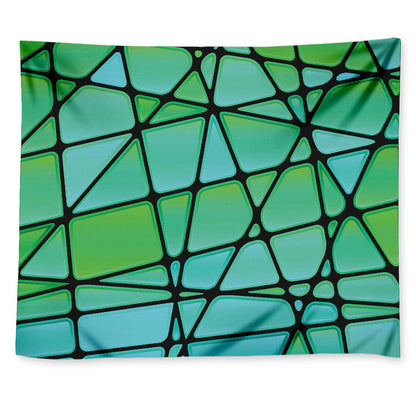 Teal Stained Glass Mosaic Print Tapestry