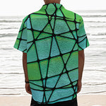 Teal Stained Glass Mosaic Print Textured Short Sleeve Shirt