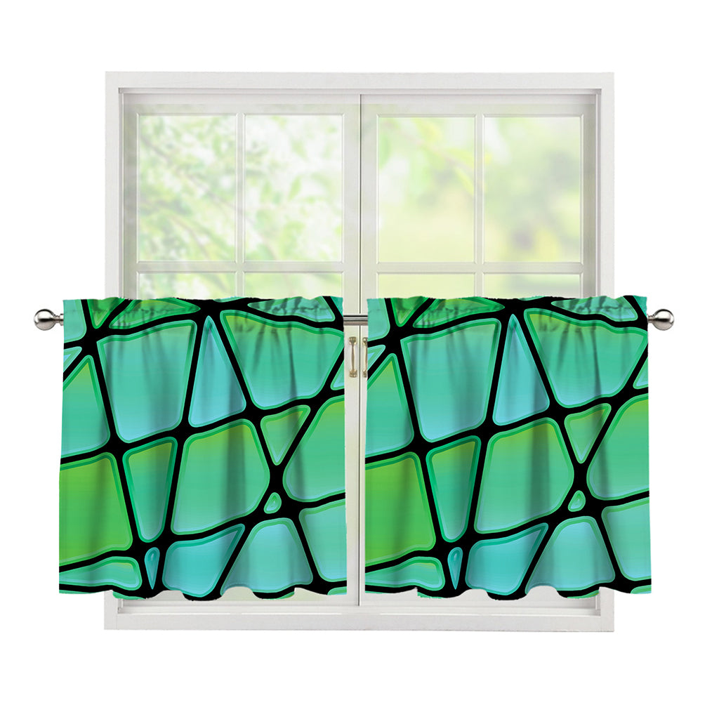 Teal Stained Glass Mosaic Print Tier Curtains