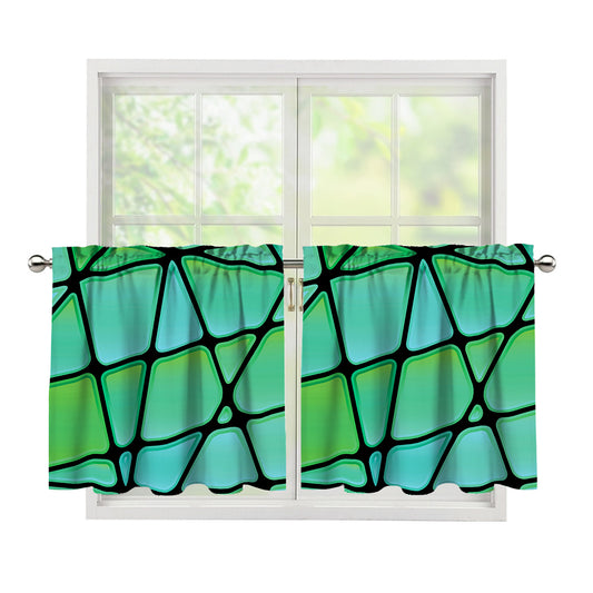 Teal Stained Glass Mosaic Print Tier Curtains