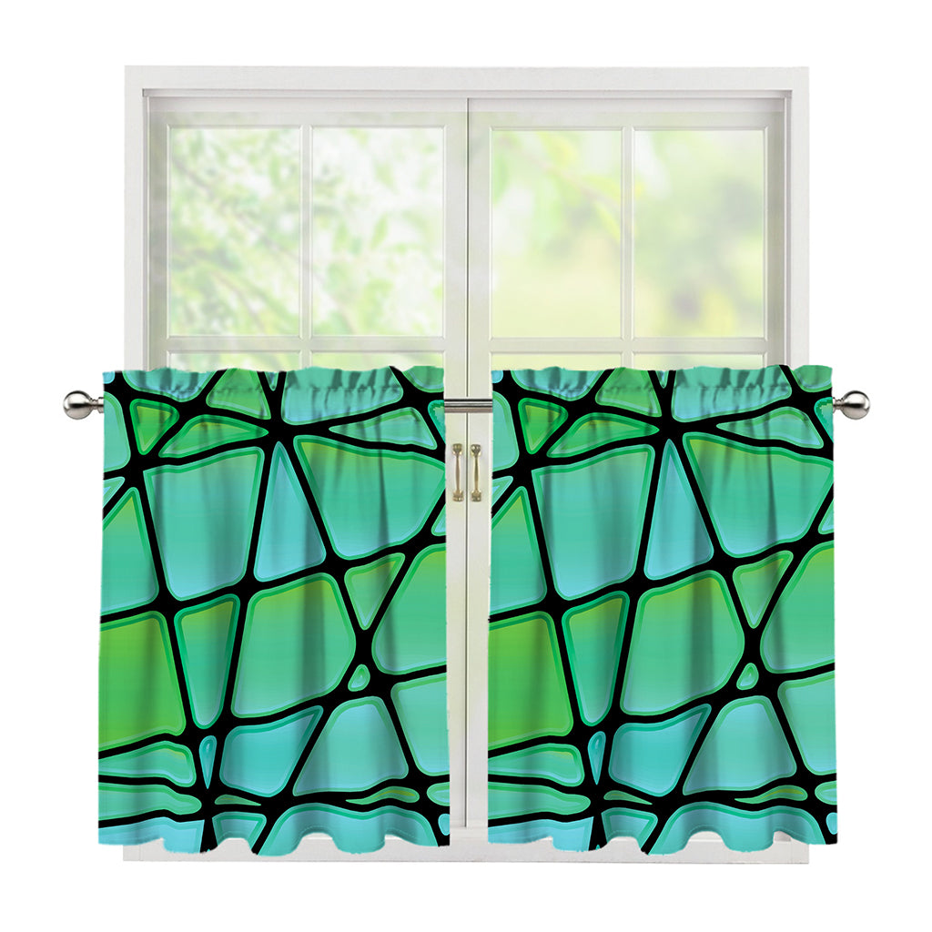 Teal Stained Glass Mosaic Print Tier Curtains