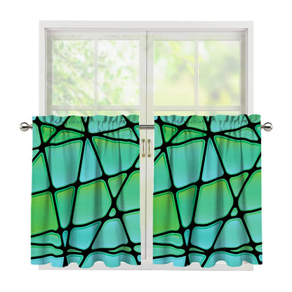 Teal Stained Glass Mosaic Print Tier Curtains