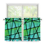 Teal Stained Glass Mosaic Print Tier Curtains