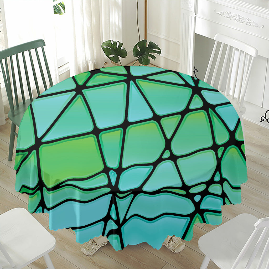 Teal Stained Glass Mosaic Print Waterproof Round Tablecloth