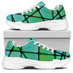 Teal Stained Glass Mosaic Print White Chunky Shoes