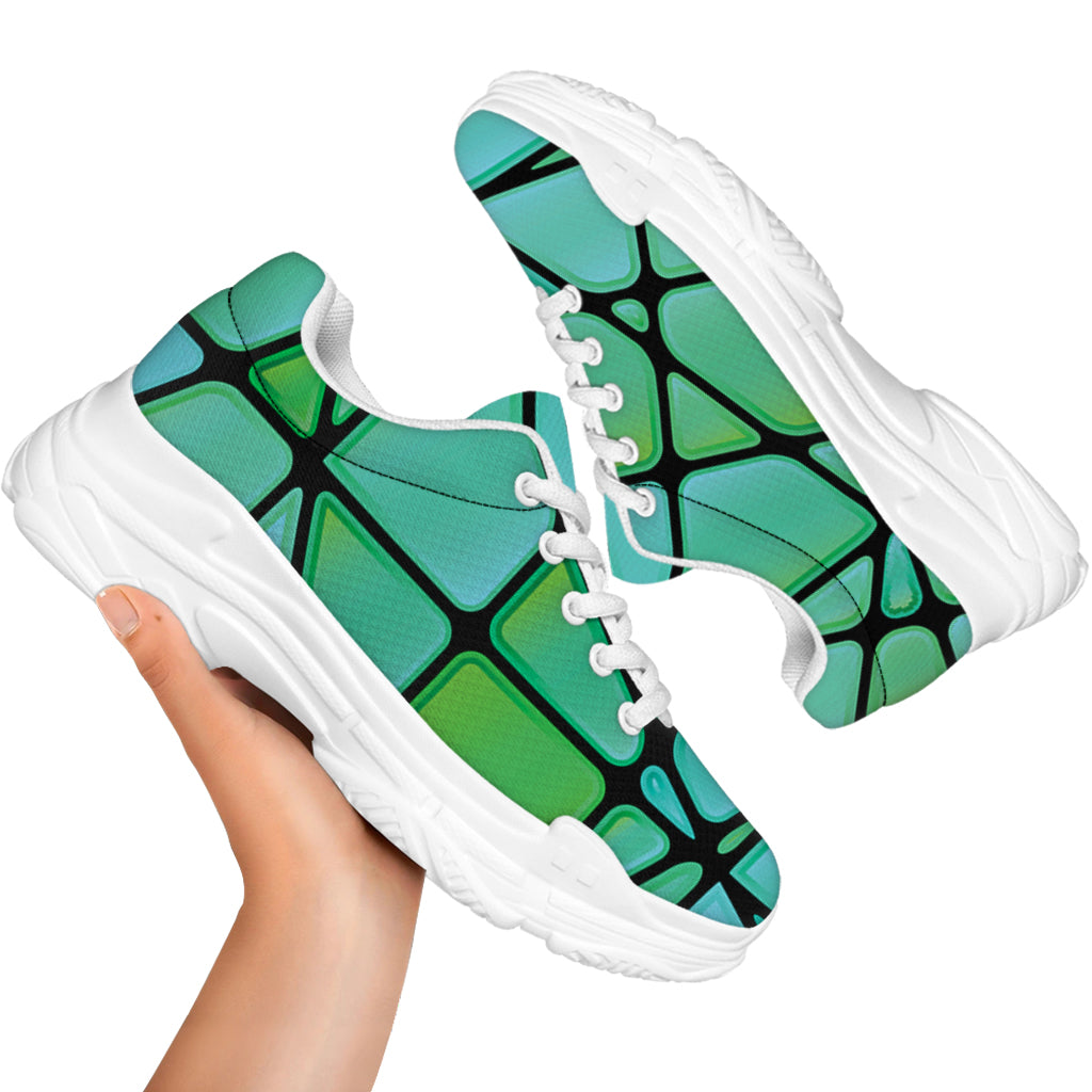 Teal Stained Glass Mosaic Print White Chunky Shoes