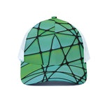 Teal Stained Glass Mosaic Print White Mesh Trucker Cap