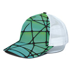 Teal Stained Glass Mosaic Print White Mesh Trucker Cap