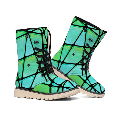 Teal Stained Glass Mosaic Print Winter Boots