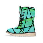 Teal Stained Glass Mosaic Print Winter Boots