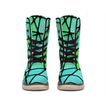 Teal Stained Glass Mosaic Print Winter Boots