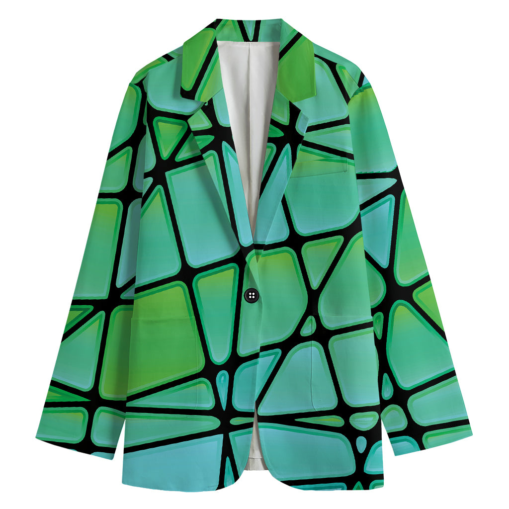 Teal Stained Glass Mosaic Print Women's Blazer