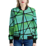 Teal Stained Glass Mosaic Print Women's Bomber Jacket