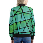Teal Stained Glass Mosaic Print Women's Bomber Jacket