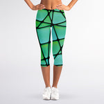 Teal Stained Glass Mosaic Print Women's Capri Leggings