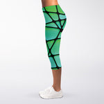 Teal Stained Glass Mosaic Print Women's Capri Leggings