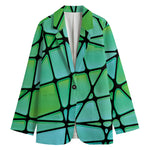 Teal Stained Glass Mosaic Print Women's Cotton Blazer