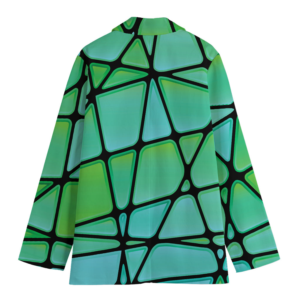 Teal Stained Glass Mosaic Print Women's Cotton Blazer
