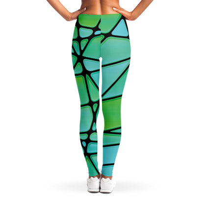 Teal Stained Glass Mosaic Print Women's Leggings
