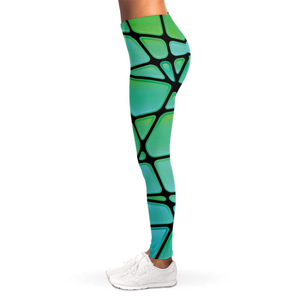 Teal Stained Glass Mosaic Print Women's Leggings