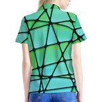 Teal Stained Glass Mosaic Print Women's Polo Shirt
