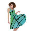 Teal Stained Glass Mosaic Print Sleeveless Knee Length Dress
