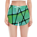 Teal Stained Glass Mosaic Print Women's Split Running Shorts
