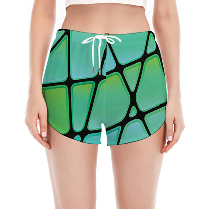 Teal Stained Glass Mosaic Print Women's Split Running Shorts