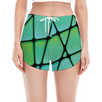 Teal Stained Glass Mosaic Print Women's Split Running Shorts