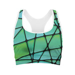 Teal Stained Glass Mosaic Print Women's Sports Bra